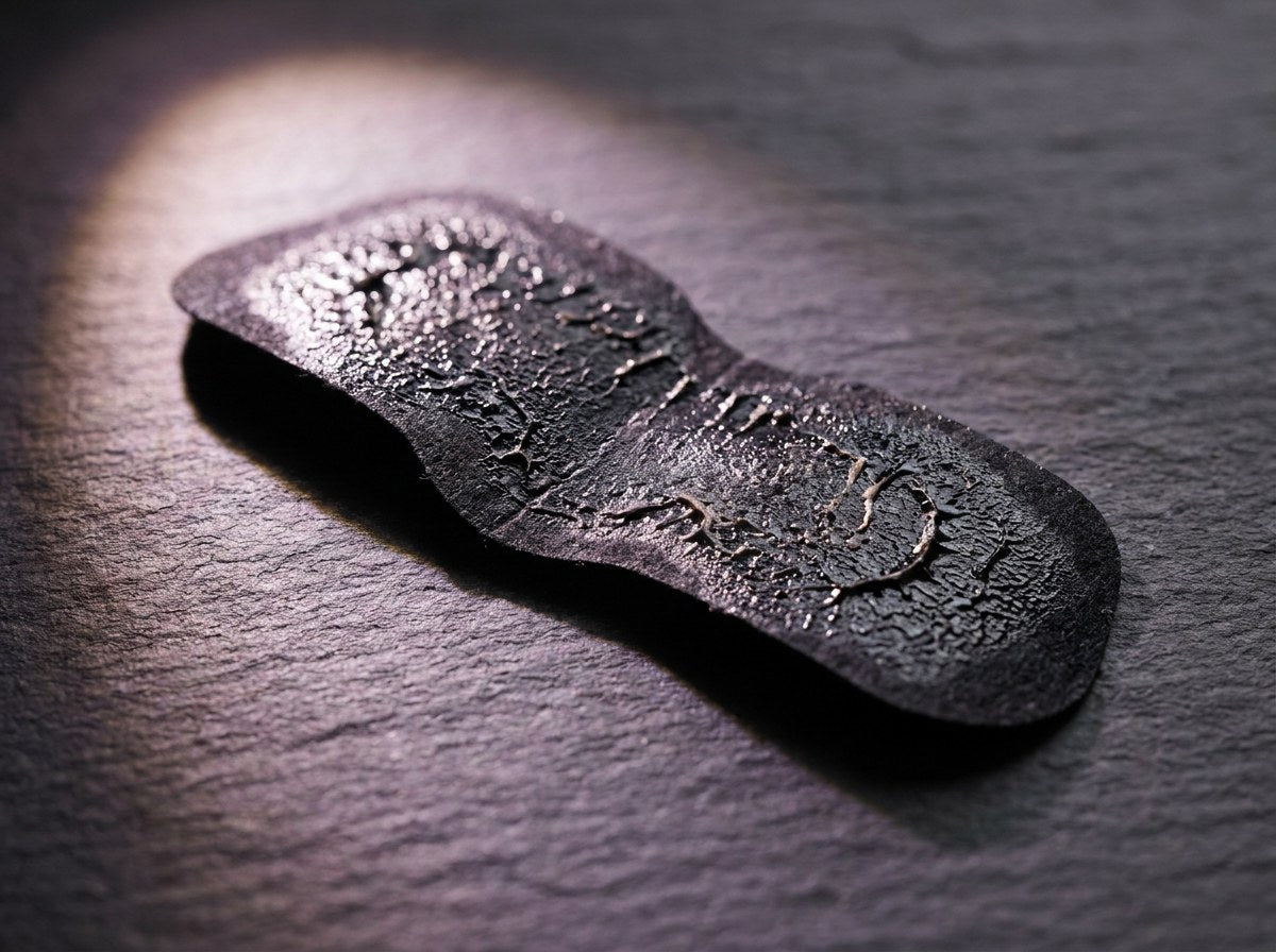 Macro of a used charcoal pore strip on dark slate